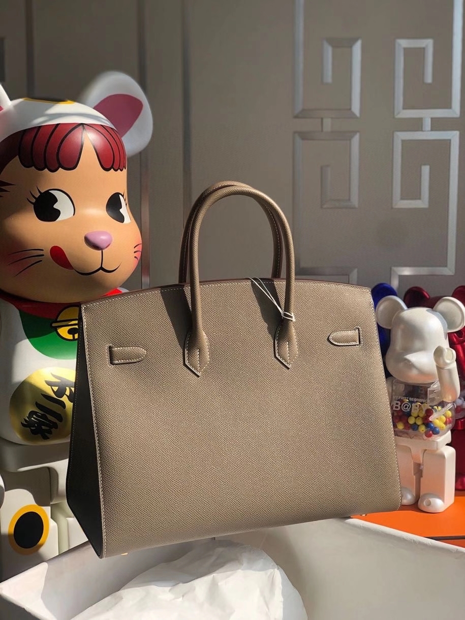 Hermès（爱马仕）Birkin 35cm Epsom 原厂掌纹皮 外缝 ck18 大象灰 Etoupe 金扣 顶级手缝 定制