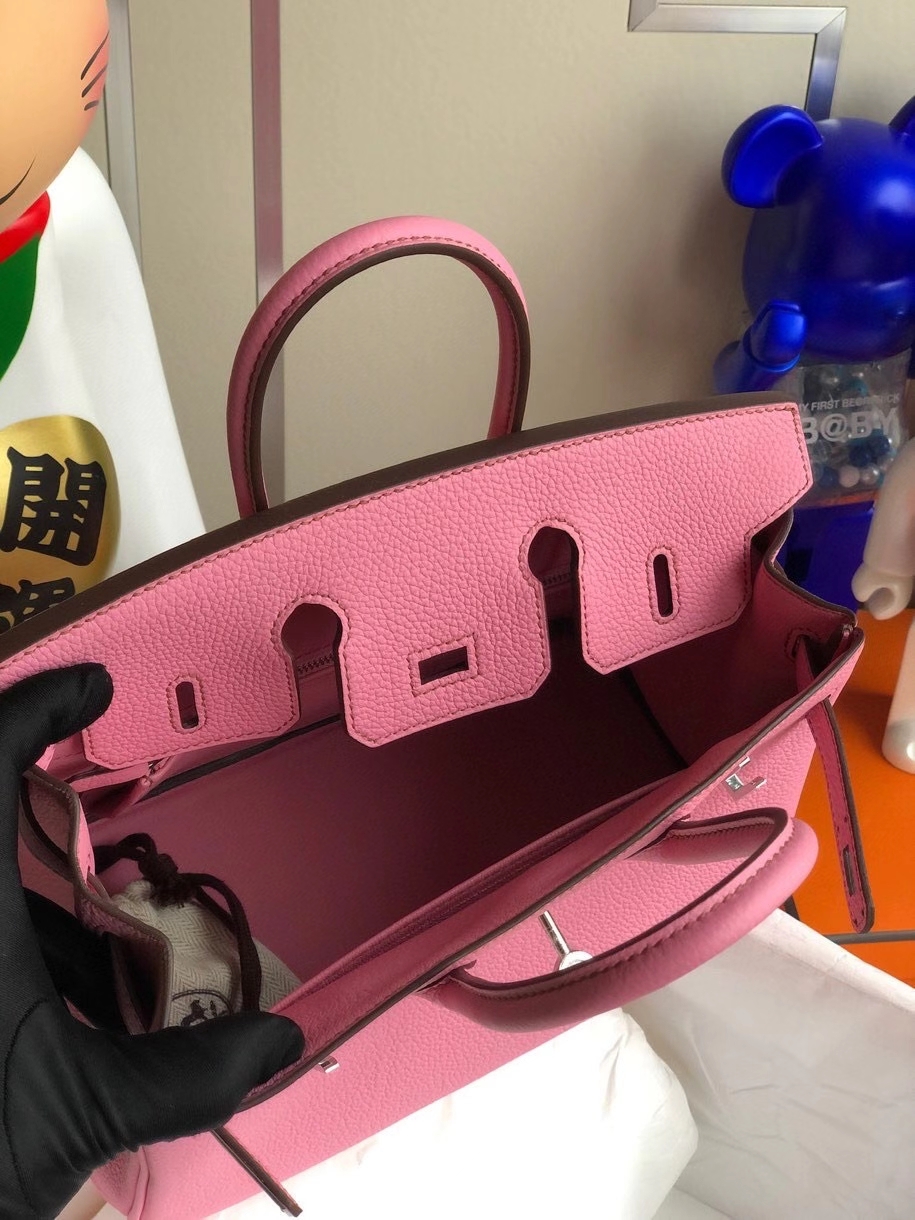 Hermès（爱马仕）Birkin 25cm 原厂小牛皮  5p 樱花粉 银扣 顶级手缝 现货