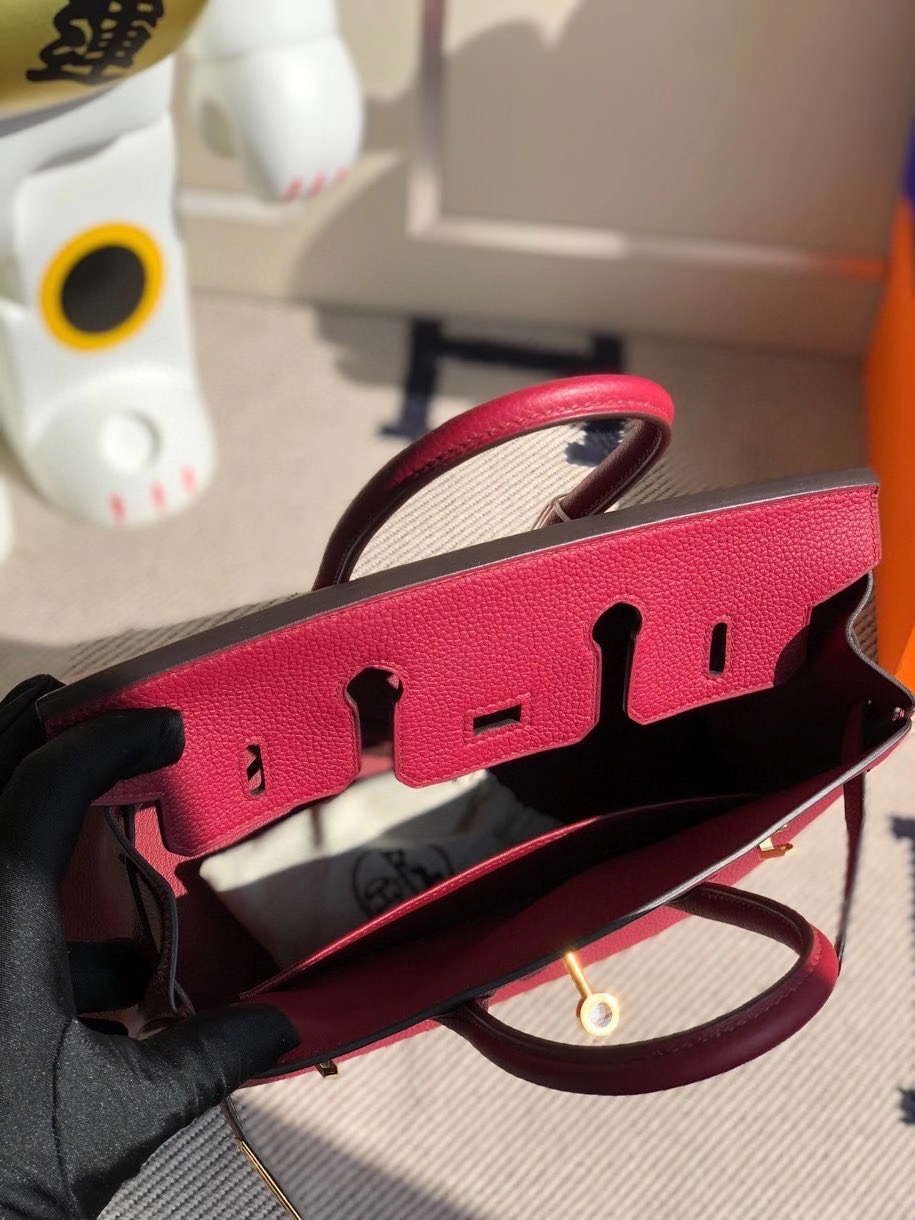 Hermès（爱马仕）Birkin 25cm 原厂小牛皮 togo K1 石榴红 rouge grenat 金扣 顶级手缝 现货