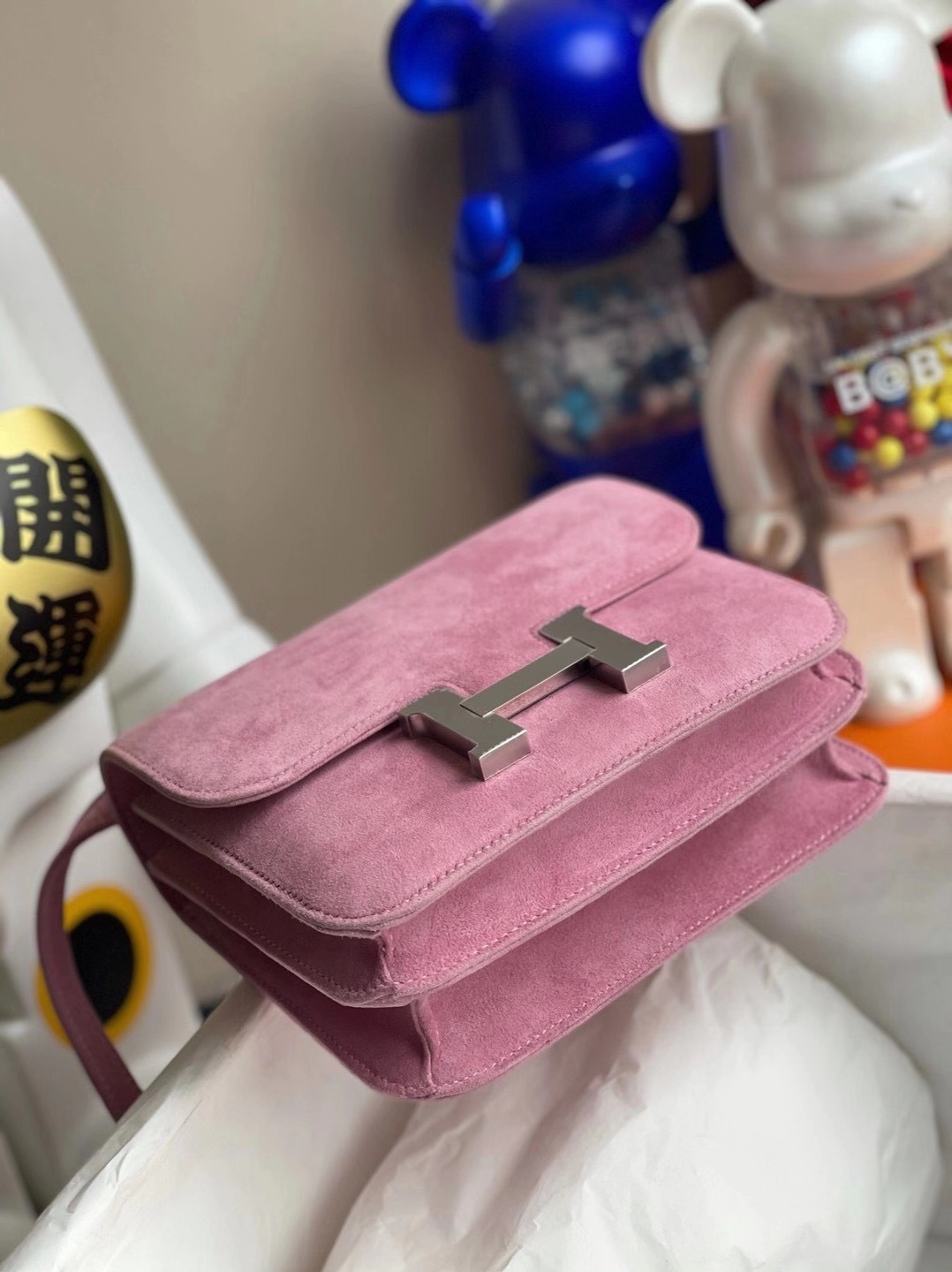 Hermès（爱马仕）Constance 19cm 麂皮 1Q奶昔粉 银扣 客定