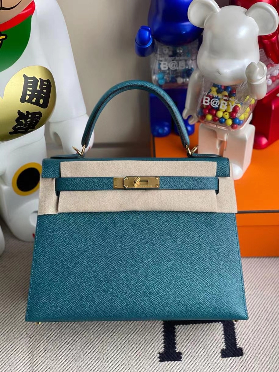 Hermès（爱马仕）Kelly 28cm Epsom 原厂掌纹皮 W0 博斯普鲁斯绿 金扣 顶级手缝