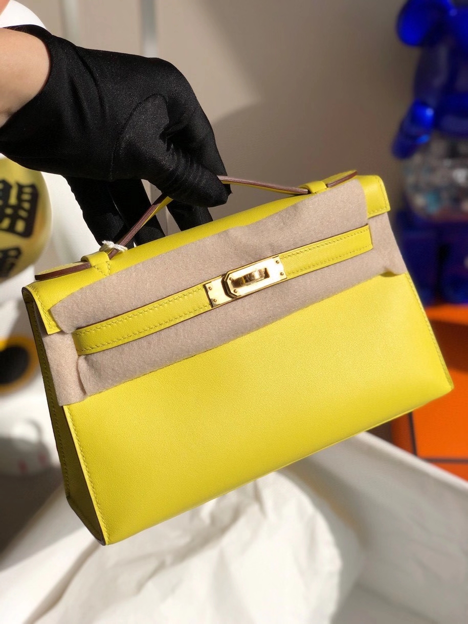 Hermès(爱马仕)Mini kelly swift 9R柠檬黄 金扣 顶级手缝 手拿包 晚宴包-拉尔森鳄鱼皮具定制 - 爱马仕包包官网 Hermès(爱马仕)Mini kelly swift 9R柠檬黄 金扣 顶级手缝 手拿包 晚宴包