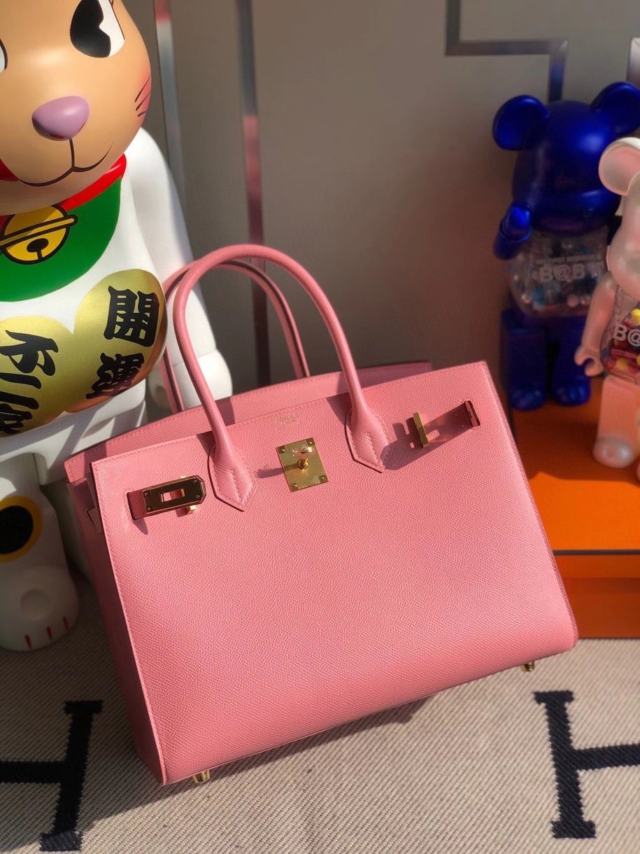 Hermès（爱马仕）Birkin 30cm Epsom 原厂掌纹皮 外缝 1Ｑ奶昔粉 rose confetti 金扣 顶级手缝 定制