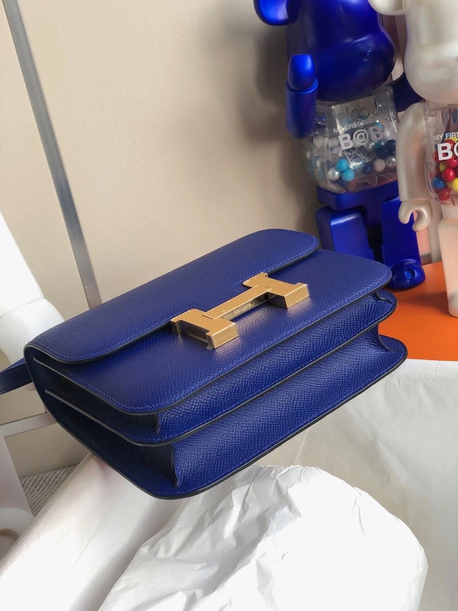Hermès（爱马仕）Constance 18cm Epsom 原厂掌纹皮  7T 电光蓝 金扣 顶级手缝