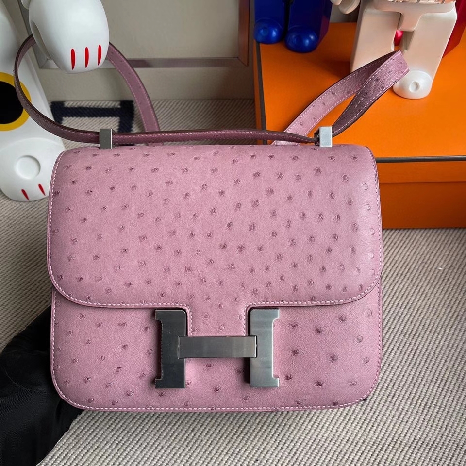 Hermès（爱马仕）Constance 24cm Ostrich kk鸵鸟  薰衣草紫 银扣 顶级手缝 定制