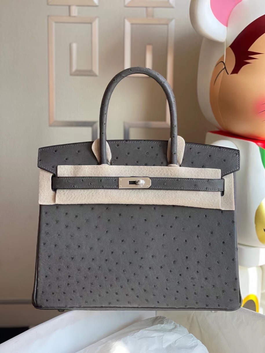 Hermès（爱马仕）Birkin 30cm Ostrich kk鸵鸟 石墨灰 graphite 银扣 定制