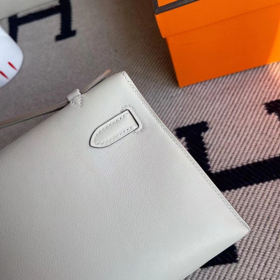 Hermès（爱马仕）Mini kelly pochette 22cm Swift 珍珠灰 金扣 顶级手缝 定制