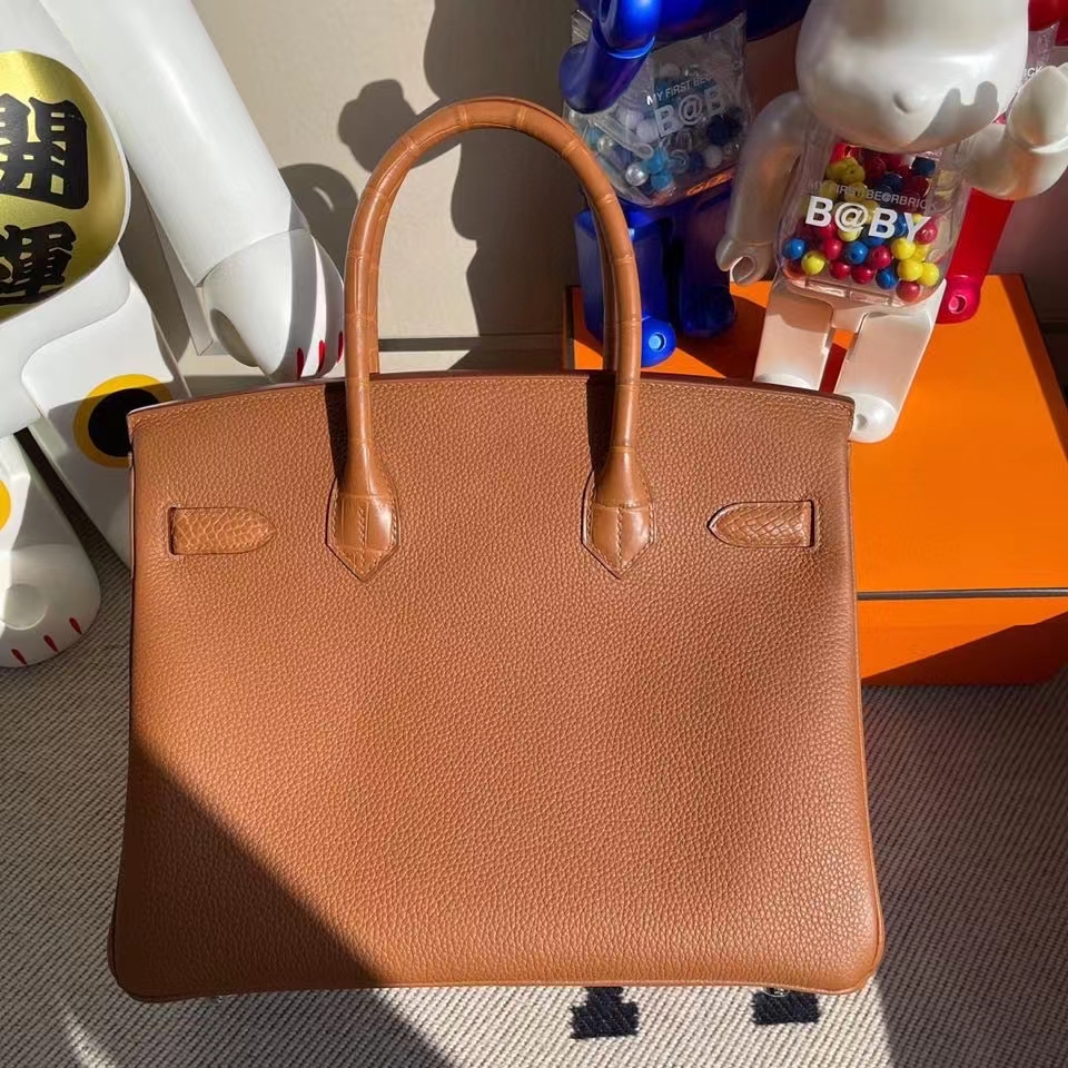 Hermès（爱马仕）Birkin 30cm Touch 系列 金棕色 雾面方块棕色鳄鱼 银扣 顶级手缝 定制