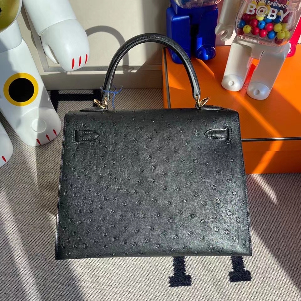Hermès（爱马仕）Kelly 25cm Ostrich kk鸵鸟 ck89 黑色 Noir 金扣 顶级手缝 定制