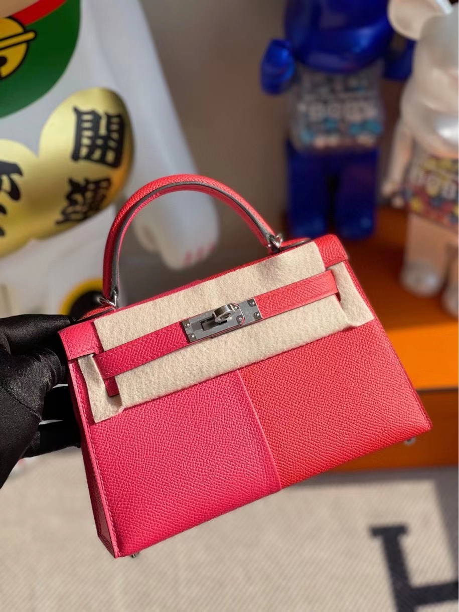 Hermès(爱马仕)Mini kelly ll Epsom 原厂掌纹皮 极致粉心红色 内拼 坦桑尼亚蓝 银扣 顶级手缝 现货-拉尔森鳄鱼皮具定制 - 爱马仕包包官网 Hermès(爱马仕)Mini kelly ll Epsom 原厂掌纹皮 极致粉心红色 内拼 坦桑尼亚蓝 银扣 顶级手缝 现货