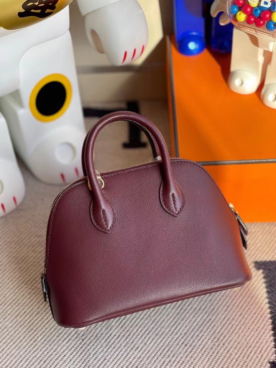 Hermès（爱马仕）Mini Bolide 山羊皮 ck57波尔多酒红 Bordeaux  金扣 顶级手缝 现货