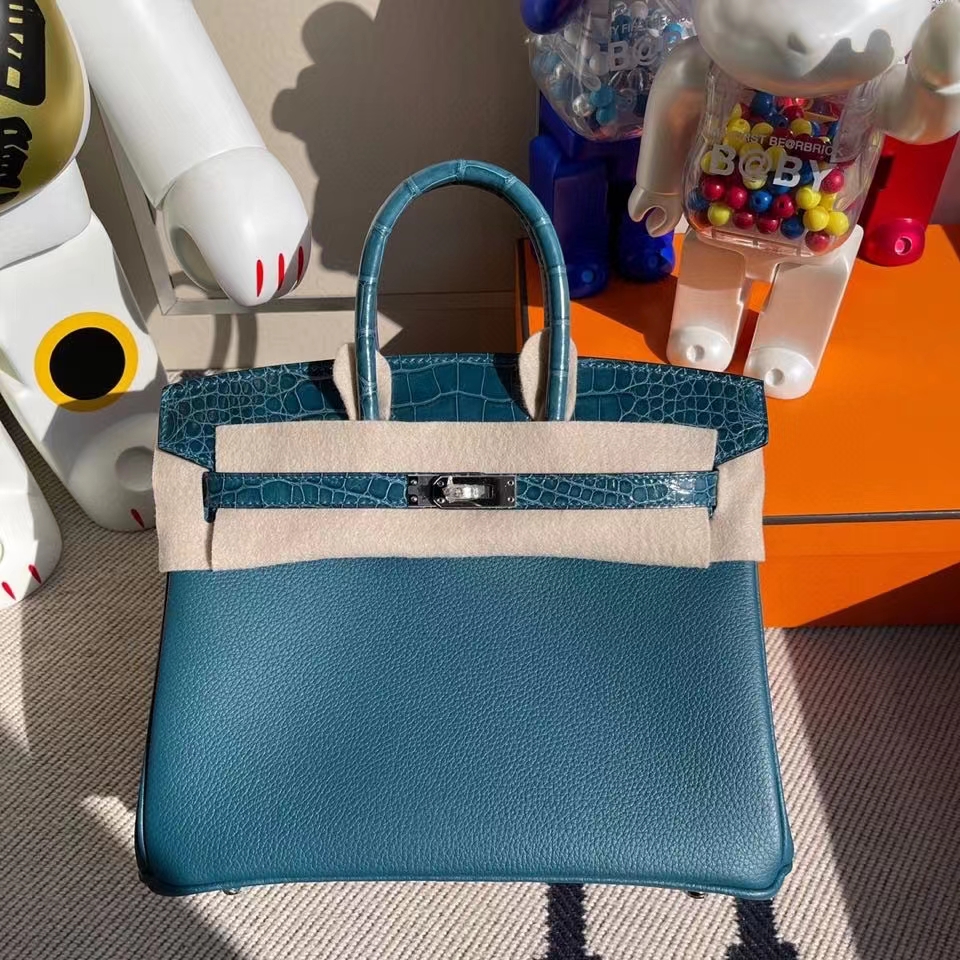 Hermès（爱马仕）Birkin 25cm Touch 系列 w0博斯普鲁斯绿 鳄鱼 银扣 顶级手缝 定制