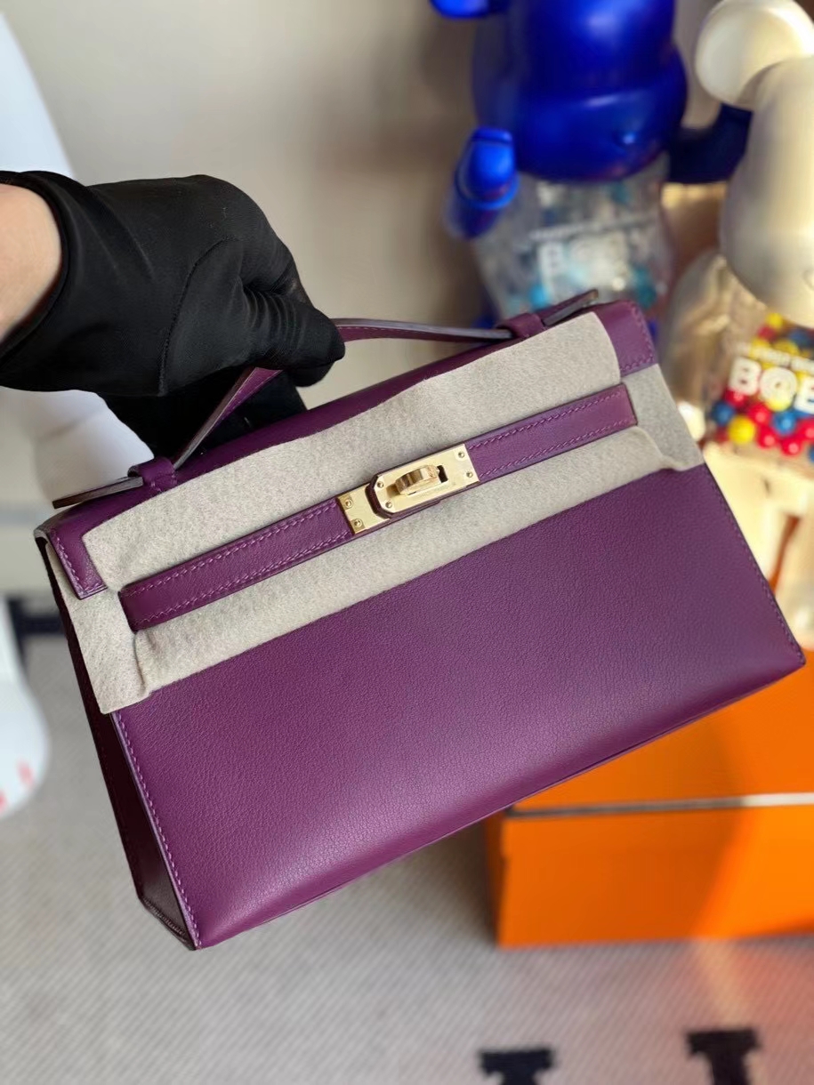 Hermès（爱马仕）Mini kelly pochette 22cm Swift anemone 薰衣草紫 金扣 顶级手缝 定制