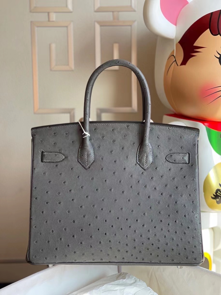 Hermès（爱马仕）Birkin 30cm Ostrich kk鸵鸟 石墨灰 graphite 银扣 定制