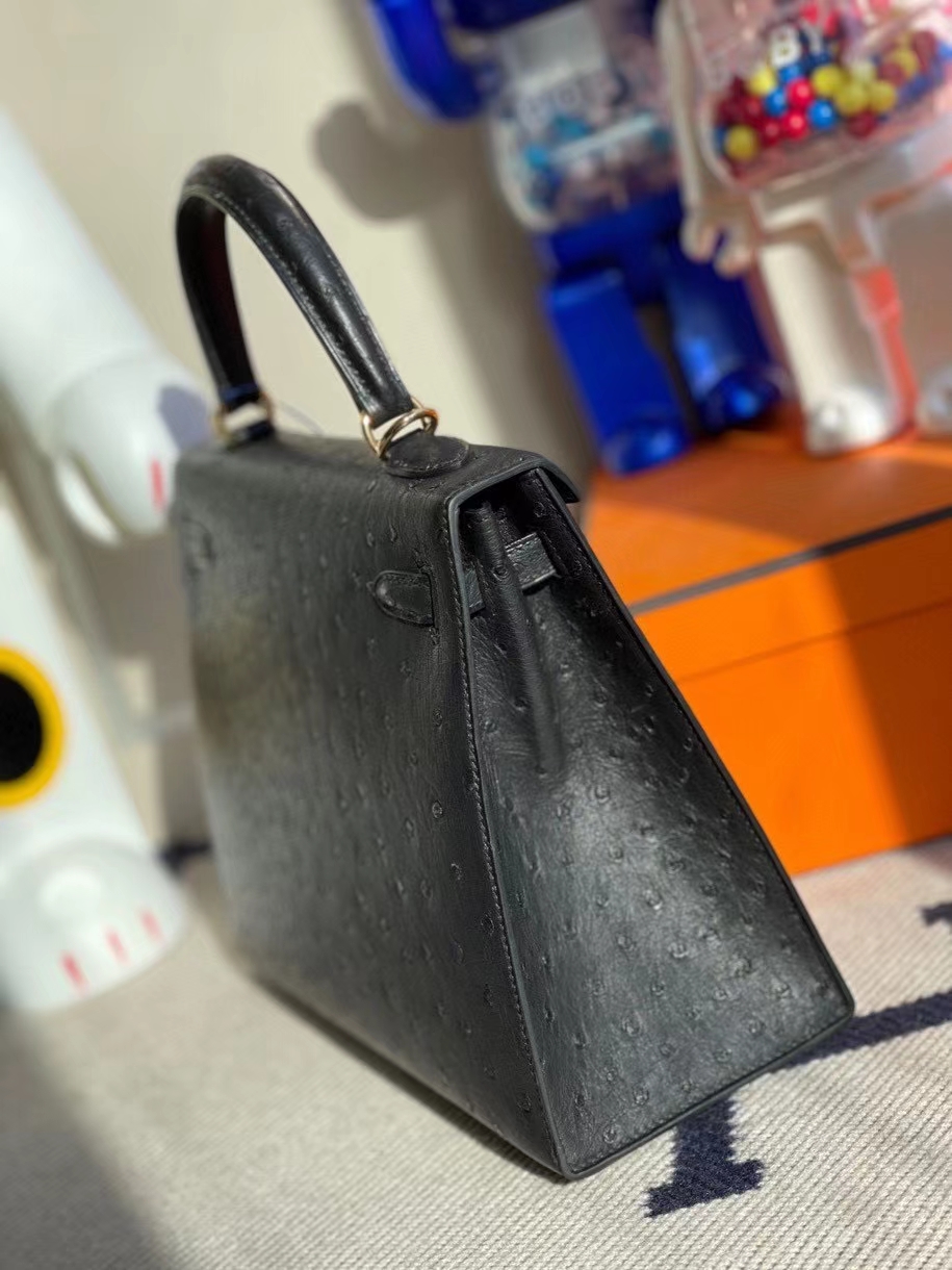 Hermès（爱马仕）Kelly 25cm Ostrich kk鸵鸟 ck89 黑色 Noir 金扣 顶级手缝 定制
