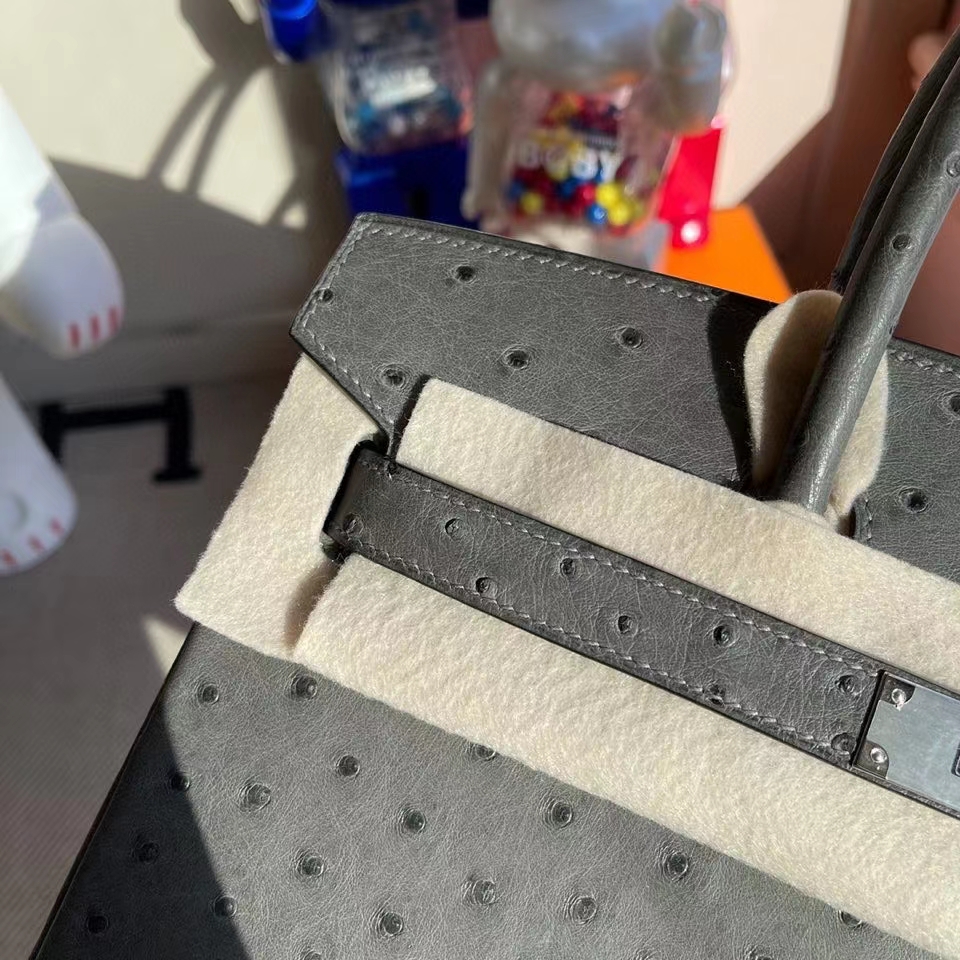 Hermès（爱马仕）Birkin 30cm Ostrich kk鸵鸟 石墨灰 graphite 银扣 定制