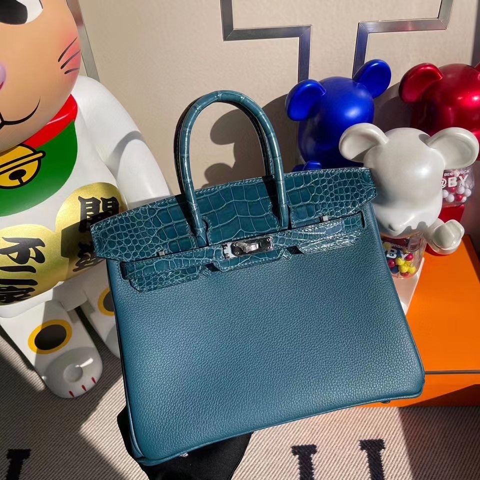Hermès（爱马仕）Birkin 25cm Touch 系列 w0博斯普鲁斯绿 鳄鱼 银扣 顶级手缝 定制