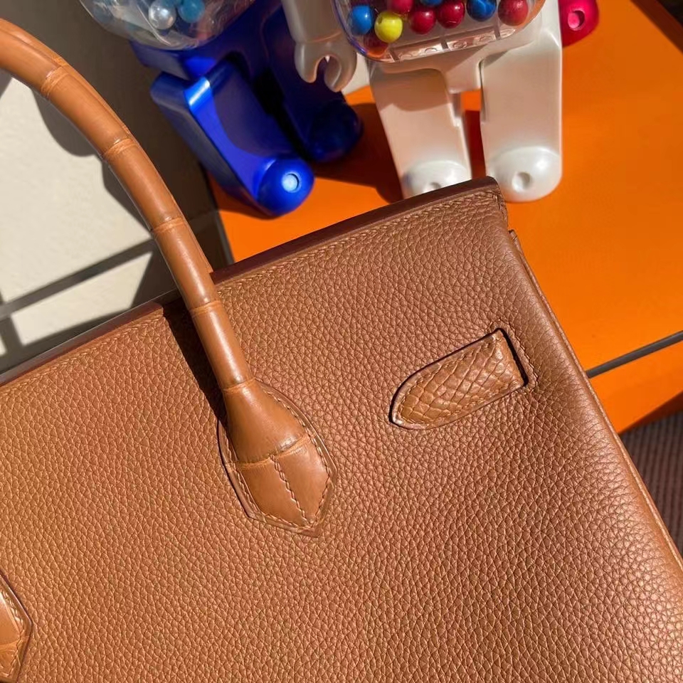 Hermès（爱马仕）Birkin 30cm Touch 系列 金棕色 雾面方块棕色鳄鱼 银扣 顶级手缝 定制