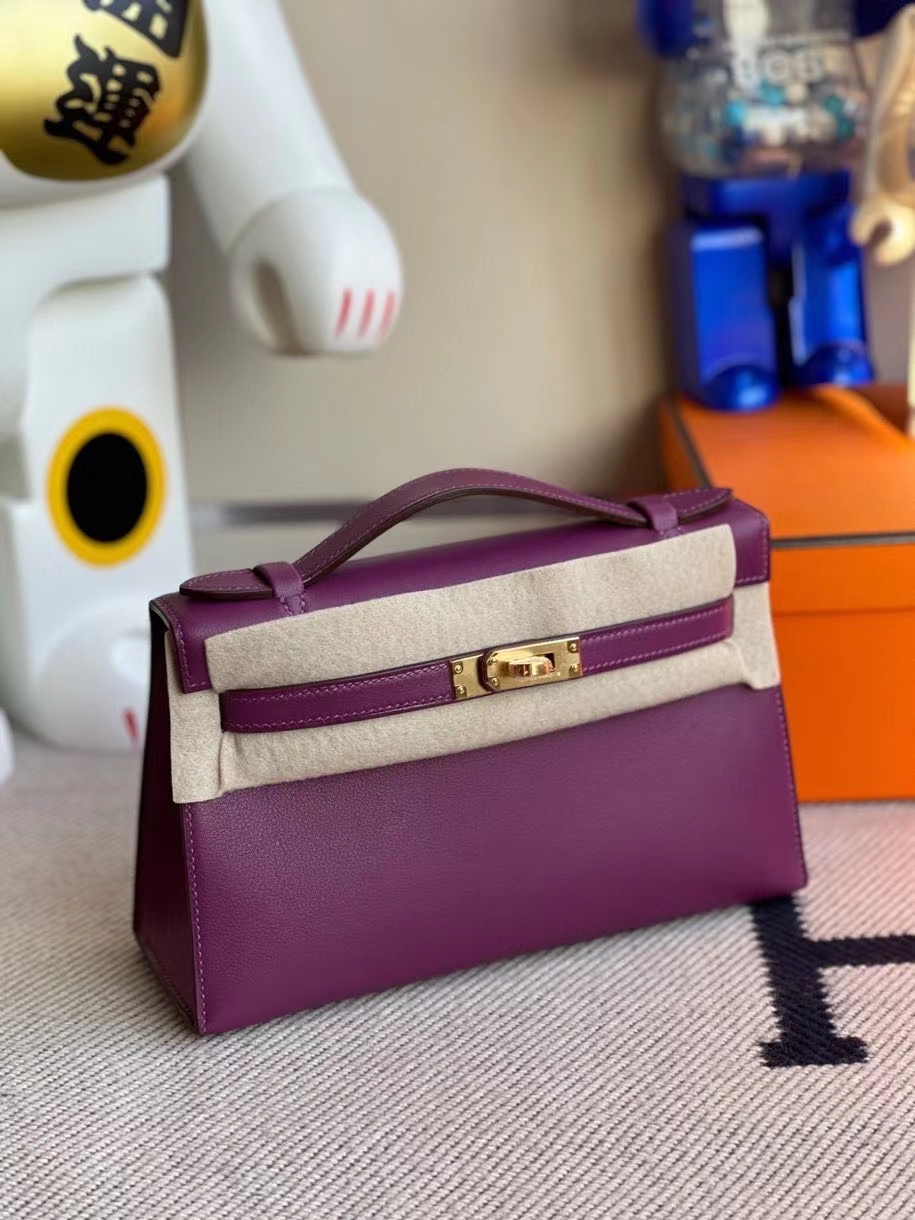 Hermès（爱马仕）Mini kelly pochette 22cm Swift anemone 薰衣草紫 金扣 顶级手缝 定制