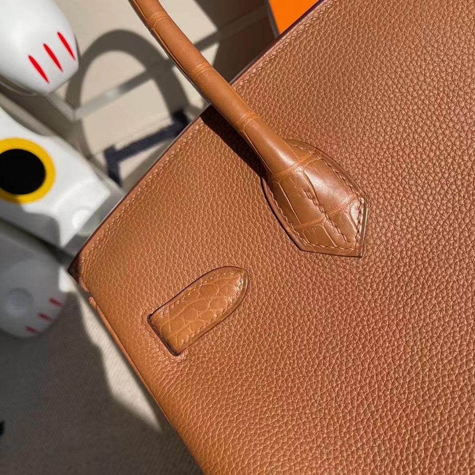 Hermès（爱马仕）Birkin 30cm Touch 系列 金棕色 雾面方块棕色鳄鱼 金扣 顶级手缝 定制