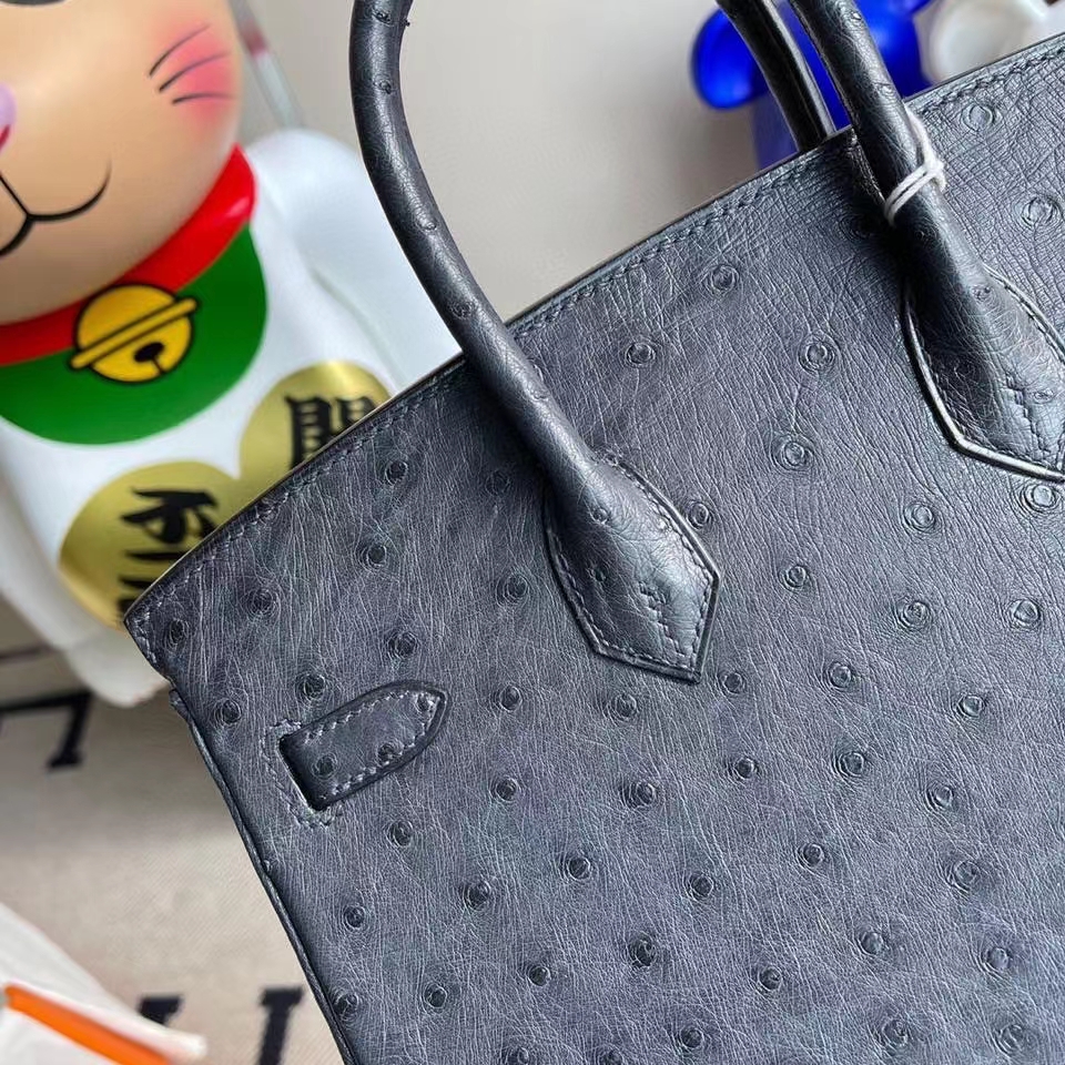 Hermès（爱马仕）Birkin 25cm Ostrich kk鸵鸟 午夜蓝 玫瑰金扣 rose gold