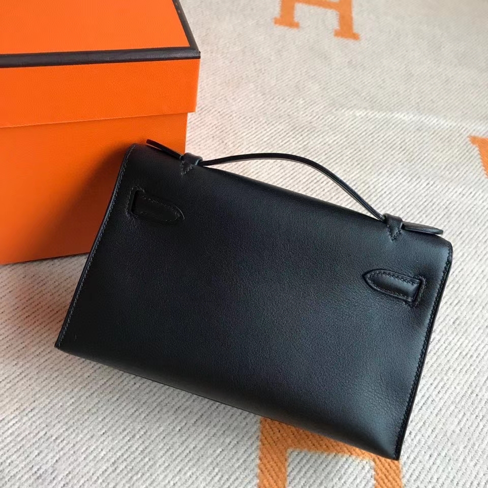 Hermès（爱马仕）Mini Kelly pochette 22cm Swift ck89 黑色 Noir 金扣 银扣 手拿包 晚宴包 顶级手缝 现货