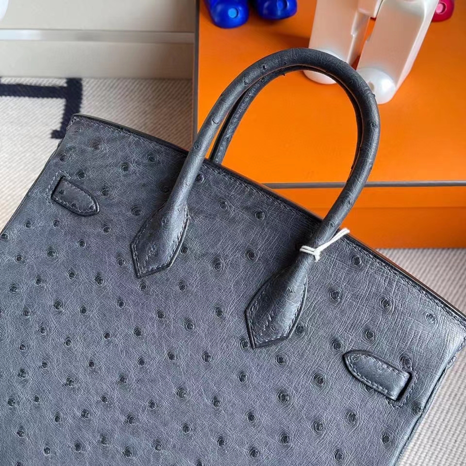 Hermès（爱马仕）Birkin 25cm Ostrich kk鸵鸟 午夜蓝 玫瑰金扣 rose gold