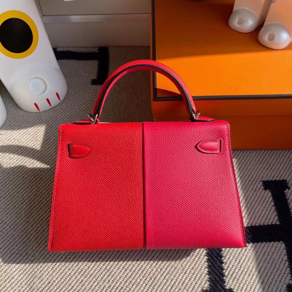 Hermès（爱马仕）Mini kelly ll Epsom 原厂掌纹皮 极致粉心红色 内拼 坦桑尼亚蓝 银扣 顶级手缝 现货