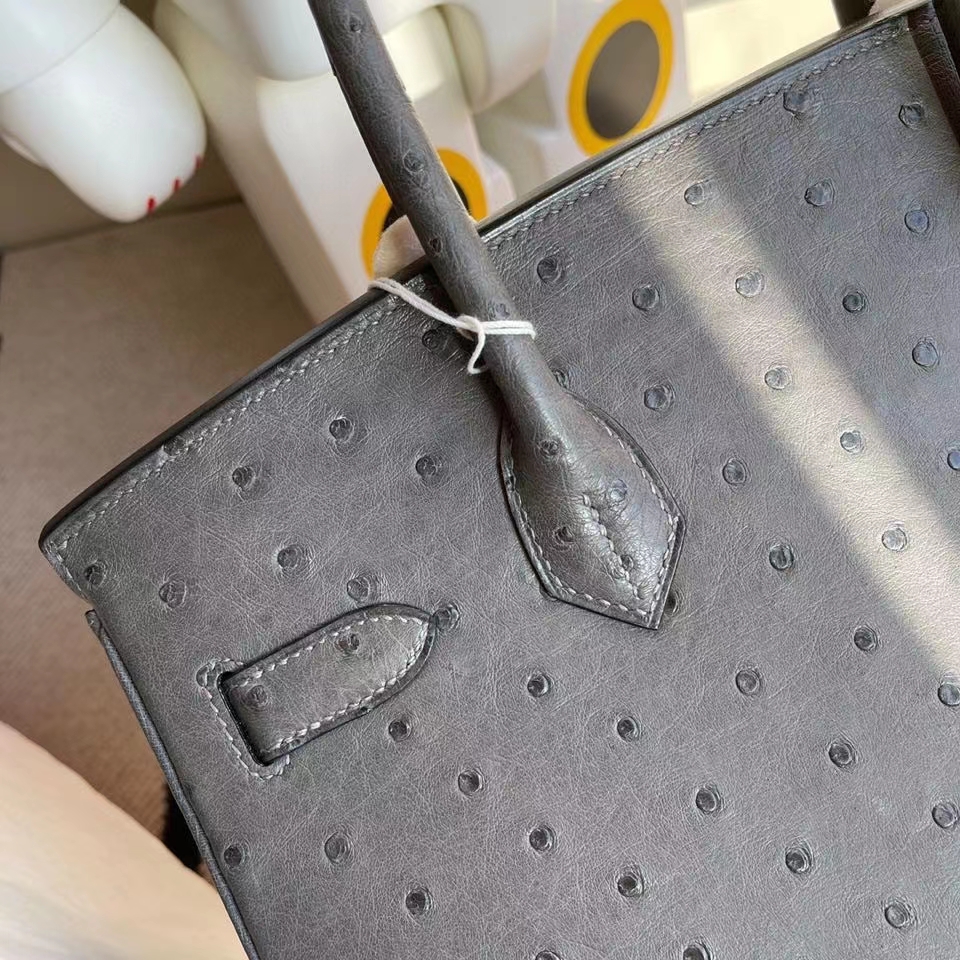 Hermès（爱马仕）Birkin 30cm Ostrich kk鸵鸟 石墨灰 graphite 银扣 定制