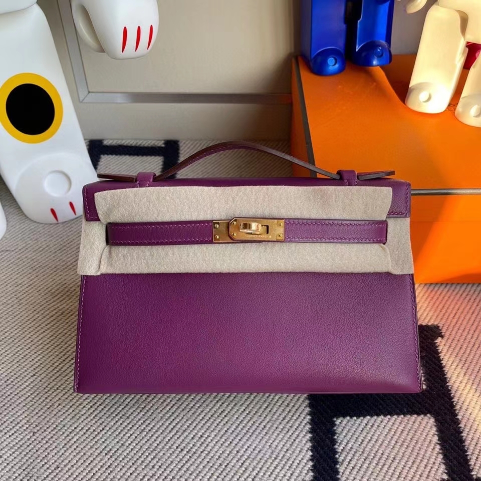 Hermès（爱马仕）Mini kelly pochette 22cm Swift anemone 薰衣草紫 金扣 顶级手缝 定制