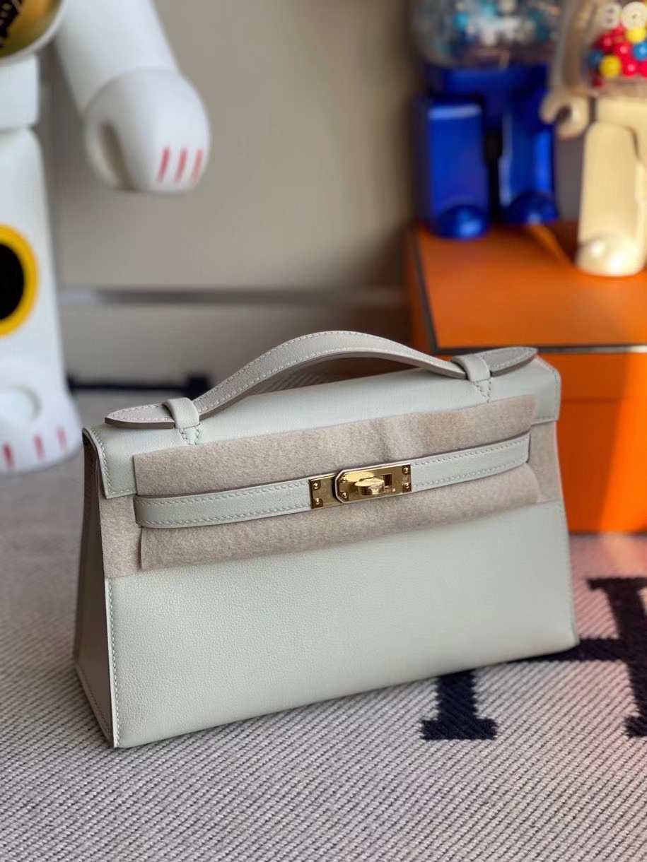 Hermès（爱马仕）Mini kelly pochette 22cm Swift 珍珠灰 金扣 顶级手缝 定制