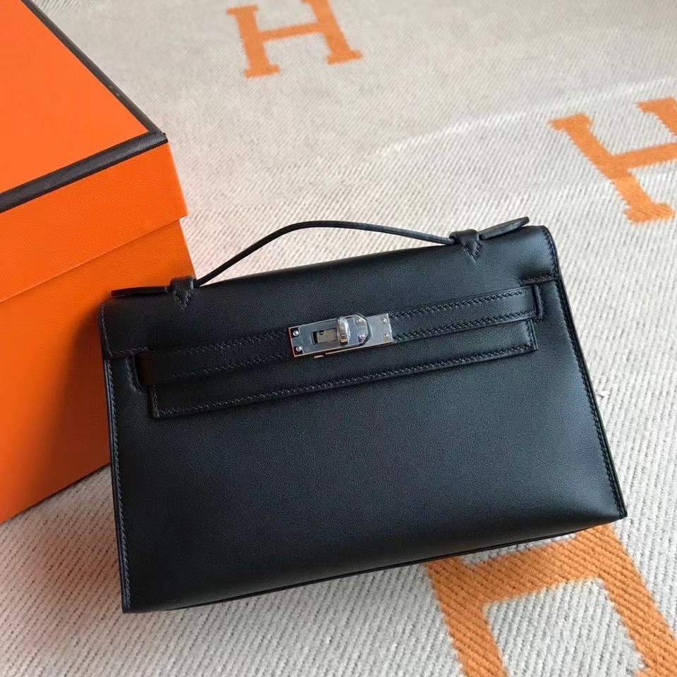 Hermès（爱马仕）Mini Kelly pochette 22cm Swift ck89 黑色 Noir 金扣 银扣 手拿包 晚宴包 顶级手缝 现货