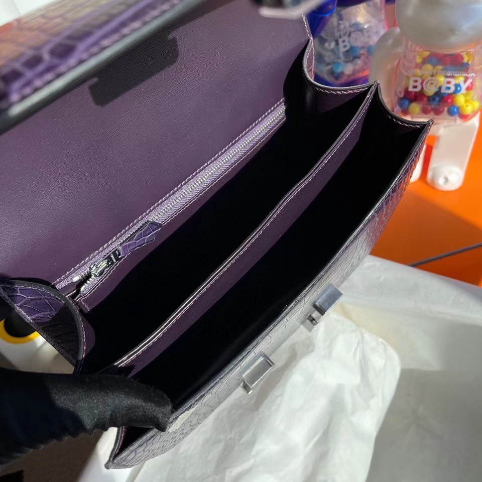 Hermès（爱马仕）Constance 24cm Alligator matt 雾面鳄鱼 葡萄紫 银扣 顶级手缝 定制