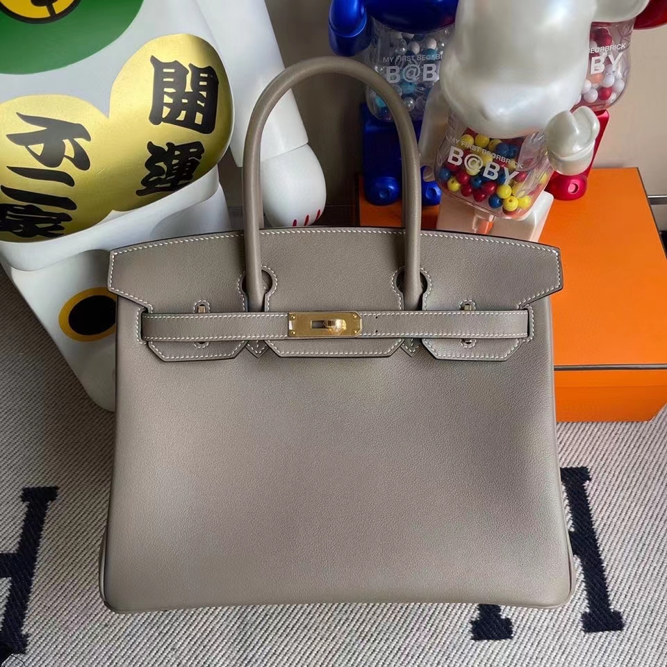 Hermès（爱马仕）Birkin 30cm Swift  M8 沥青灰 gris Ashpite 金扣 顶级手缝 现货