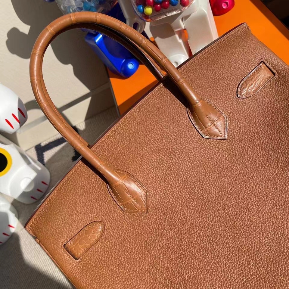 Hermès（爱马仕）Birkin 30cm Touch 系列 金棕色 雾面方块棕色鳄鱼 金扣 顶级手缝 定制