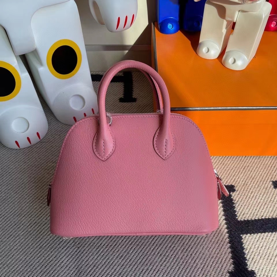 Hermès（爱马仕）Mini Bolide 山羊皮 1Ｑ奶昔粉 银扣 顶级手缝 现货