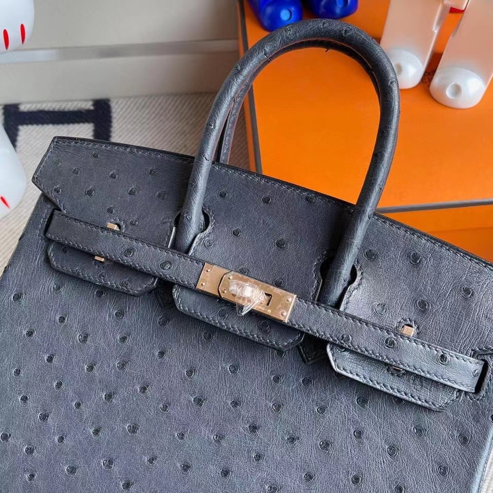 Hermès（爱马仕）Birkin 25cm Ostrich kk鸵鸟 午夜蓝 玫瑰金扣 rose gold