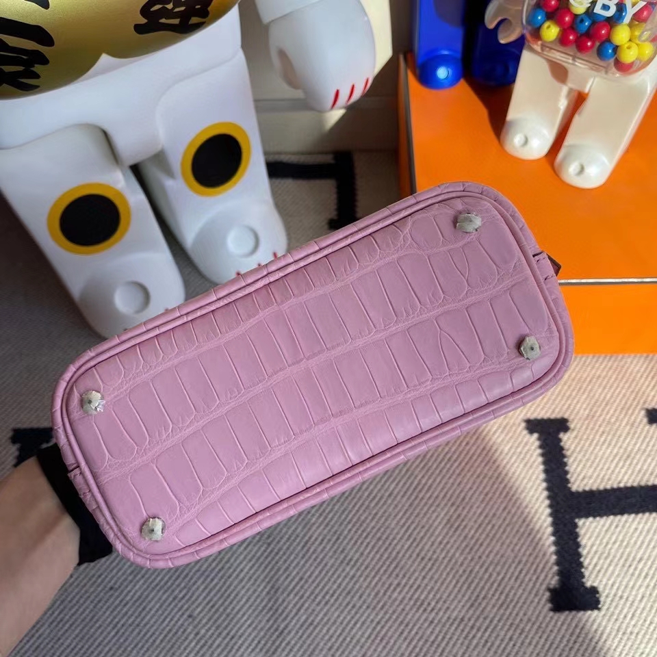 Hermès（爱马仕）Mini Bolide Alligator matt 雾面鳄鱼 5p 樱花粉 银扣 顶级手缝 现货