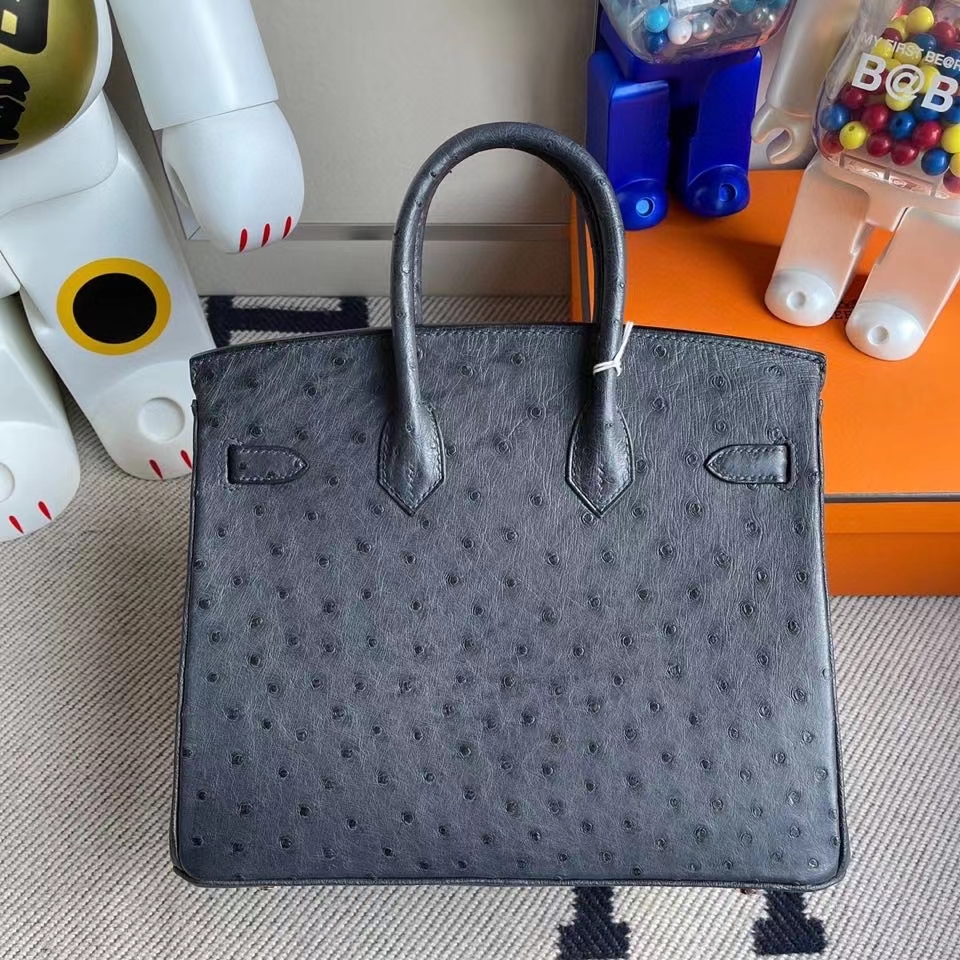 Hermès（爱马仕）Birkin 25cm Ostrich kk鸵鸟 午夜蓝 玫瑰金扣 rose gold