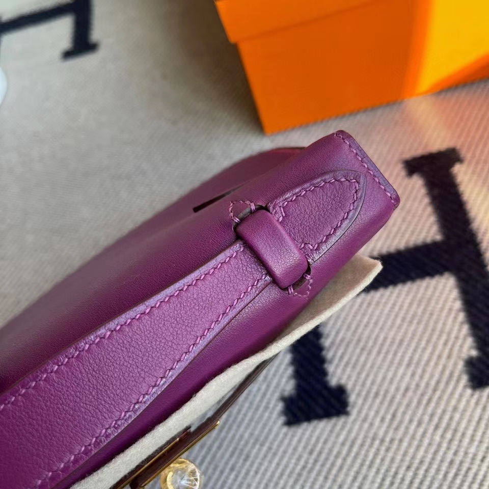 Hermès（爱马仕）Mini kelly pochette 22cm Swift anemone 薰衣草紫 金扣 顶级手缝 定制