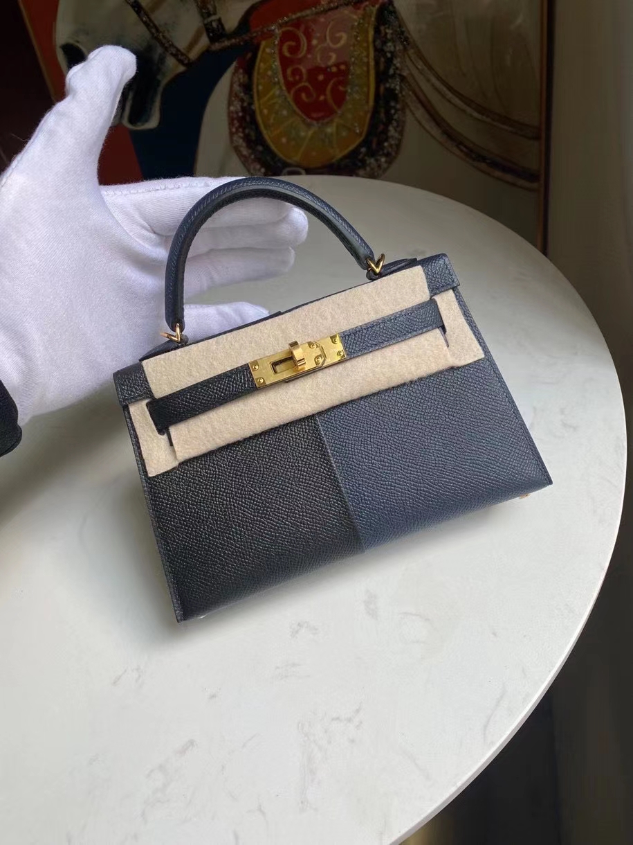 Hermès(爱马仕)Mini kelly ll Epsom 原厂掌纹皮 ck89 黑色午夜蓝 拼 B3坦桑尼亚蓝 金扣 顶级手缝 现货-拉尔森鳄鱼皮具定制 - 爱马仕包包官网 Hermès(爱马仕)Mini kelly ll Epsom 原厂掌纹皮 ck89 黑色午夜蓝 拼 B3坦桑尼亚蓝 金扣 顶级手缝 现货
