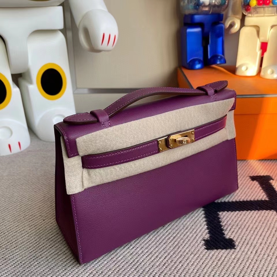 Hermès（爱马仕）Mini kelly pochette 22cm Swift anemone 薰衣草紫 金扣 顶级手缝 定制