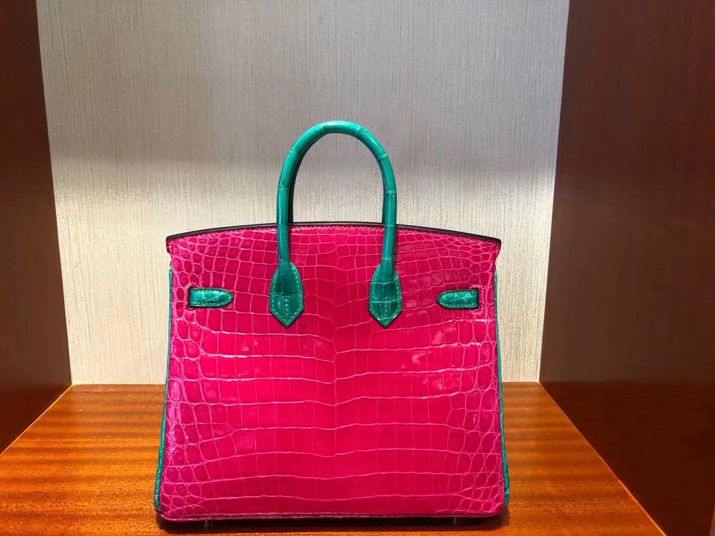 Hermès（爱马仕）Birkin 25cm 天方夜谭粉紫 拼 翡翠绿 金扣 亮面鳄鱼 顶级手缝