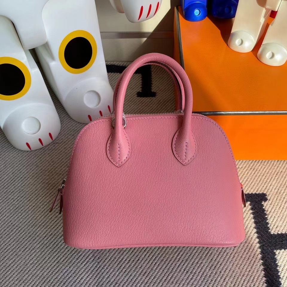 Hermès（爱马仕）Mini Bolide 山羊皮 1Ｑ奶昔粉 银扣 顶级手缝 现货