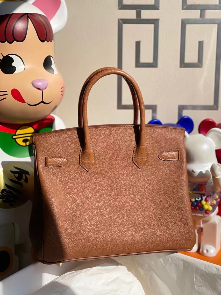 Hermès（爱马仕）Birkin 30cm Touch 系列 金棕色 雾面方块棕色鳄鱼 金扣 顶级手缝 定制