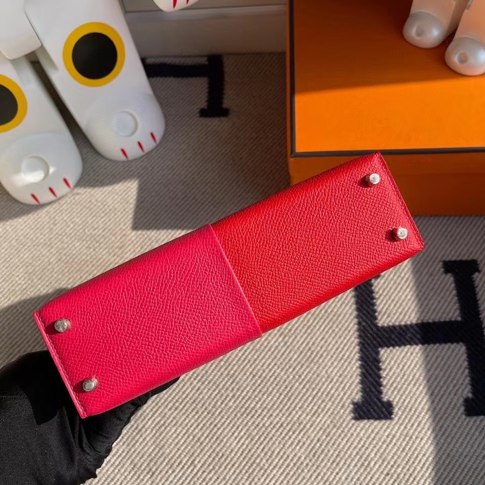 Hermès（爱马仕）Mini kelly ll Epsom 原厂掌纹皮 极致粉心红色 内拼 坦桑尼亚蓝 银扣 顶级手缝 现货