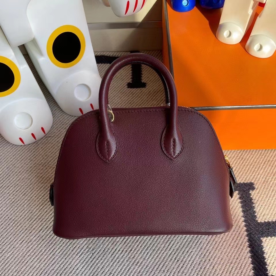 Hermès（爱马仕）Mini Bolide 山羊皮 ck57波尔多酒红 Bordeaux  金扣 顶级手缝 现货