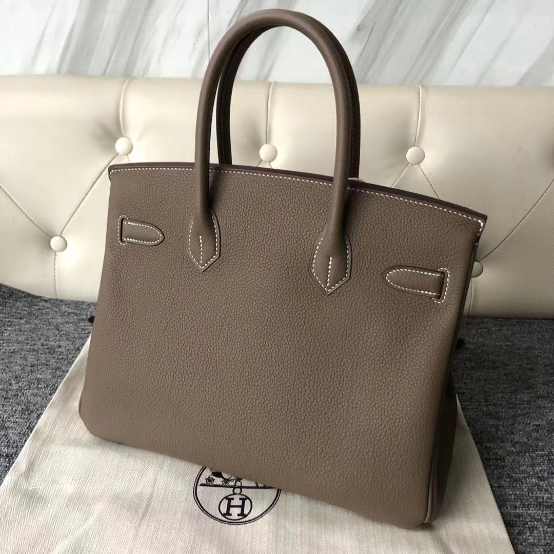 Hermès(爱马仕)Birkin 30cm Togo Ck18大象灰 顶级工艺 全手工缝制 银扣 现货-拉尔森鳄鱼皮具定制 - 爱马仕包包官网 Hermès(爱马仕)Birkin 30cm Togo Ck18大象灰 顶级工艺 全手工缝制 银扣 现货