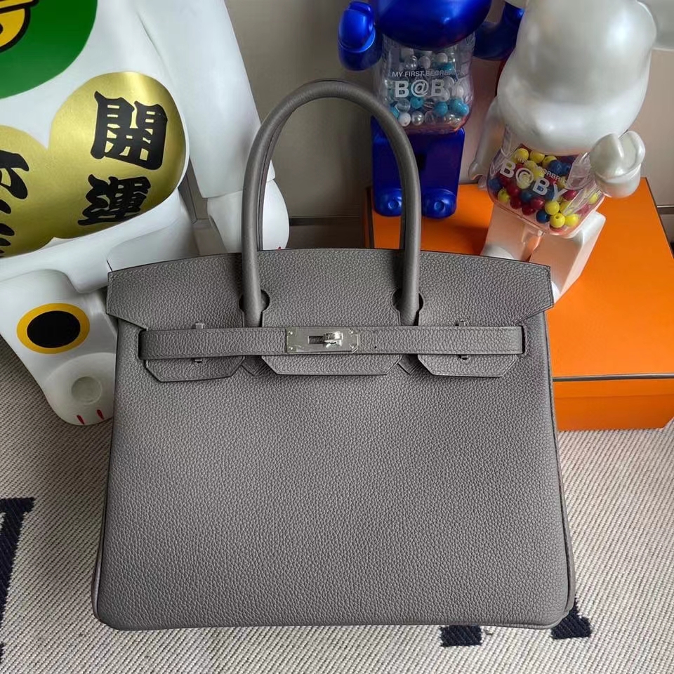 Hermès(爱马仕)Birkin 30cm 原厂小牛皮 8F 锡器灰 Etain 银扣 顶级手缝 现货-拉尔森鳄鱼皮具定制 - 爱马仕包包官网 Hermès(爱马仕)Birkin 30cm 原厂小牛皮 8F 锡器灰 Etain 银扣 顶级手缝 现货