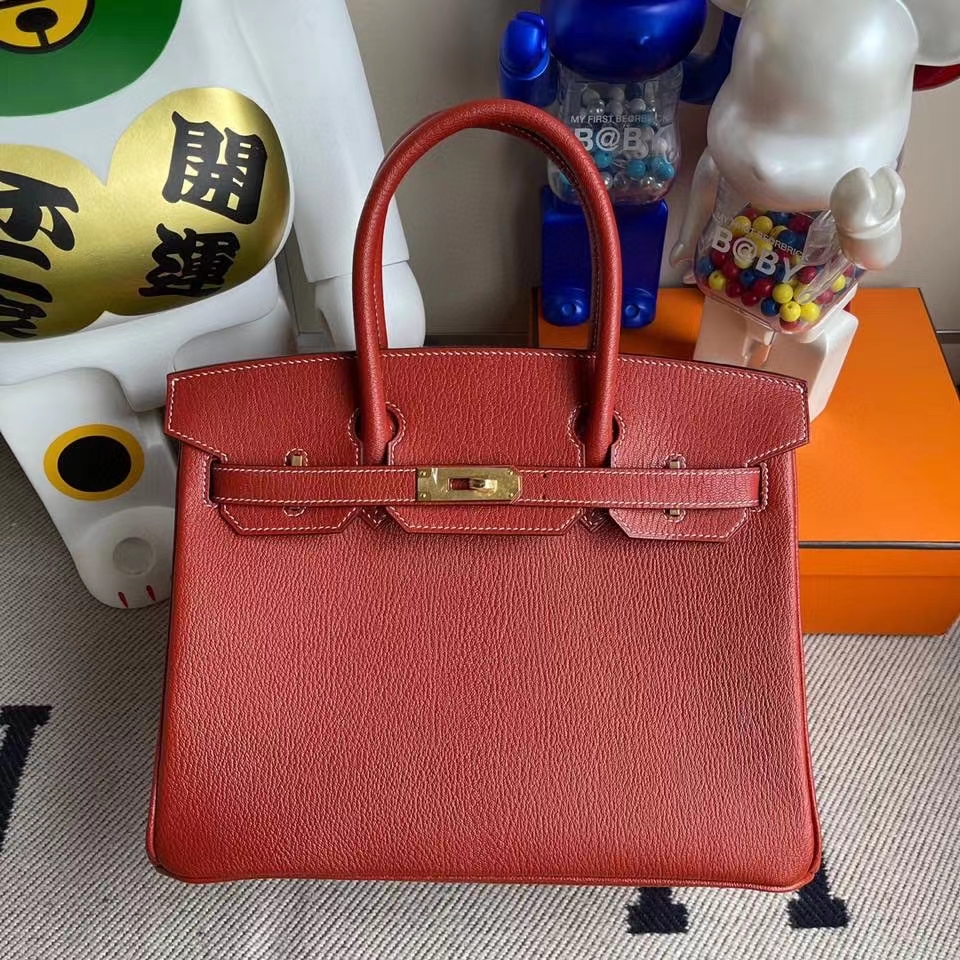 Hermès（爱马仕）Birkin 30cm 山羊皮 Chevre 三文鱼红 金扣 顶级手缝